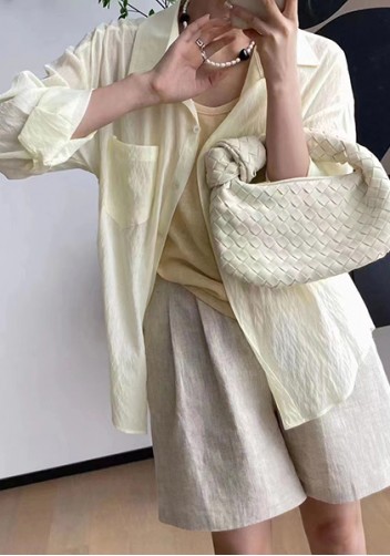 Dina Small Knotted Intrecciato Vegan Leather Tote Suede Cream