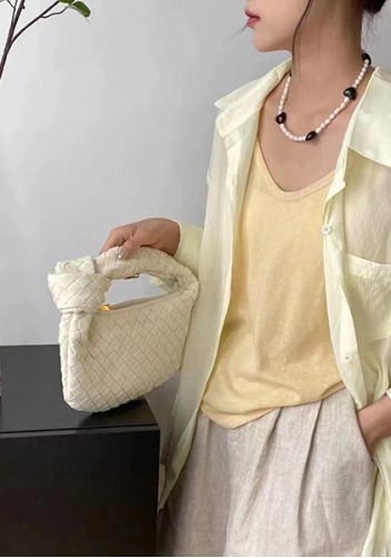 Dina Small Knotted Intrecciato Vegan Leather Tote Suede Cream
