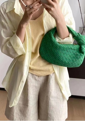 Dina Small Knotted Intrecciato Vegan Leather Tote Suede Green