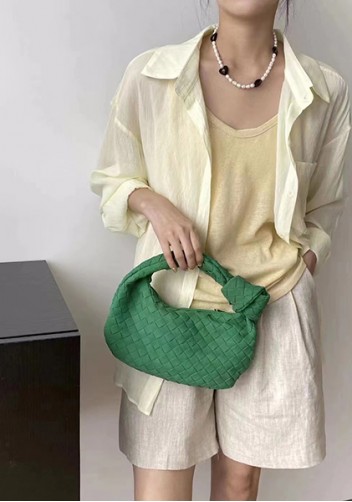 Dina Small Knotted Intrecciato Vegan Leather Tote Suede Green