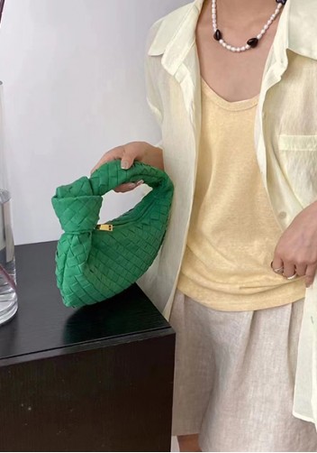 Dina Small Knotted Intrecciato Vegan Leather Tote Suede Green