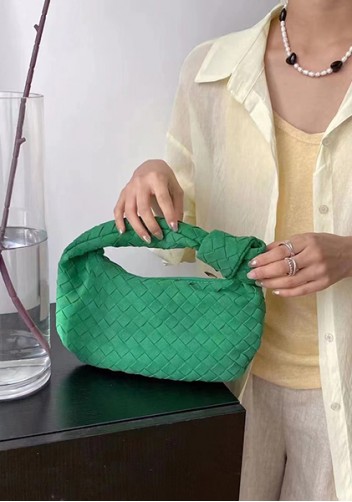 Dina Small Knotted Intrecciato Vegan Leather Tote Suede Green
