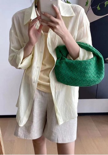 Dina Small Knotted Intrecciato Vegan Leather Tote Suede Green