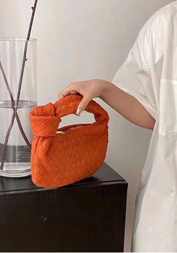 Dina Small Knotted Intrecciato Vegan Leather Tote Suede Orange