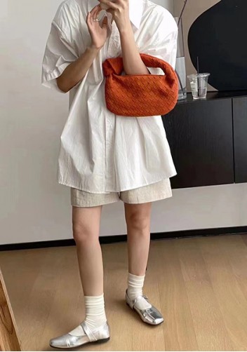 Dina Small Knotted Intrecciato Vegan Leather Tote Suede Orange