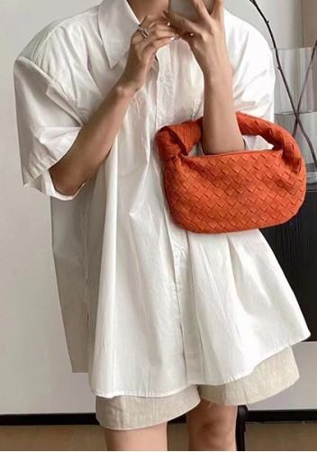 Dina Small Knotted Intrecciato Vegan Leather Tote Suede Orange