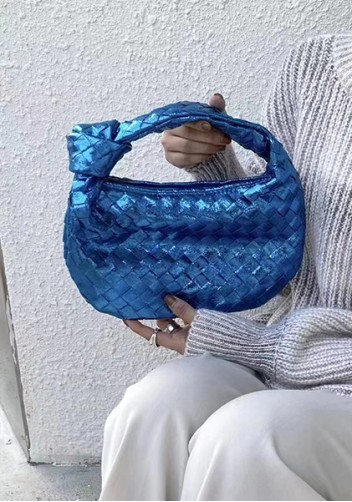 Dina Small Knotted Intrecciato Vegan Leather Tote Metallic Blue