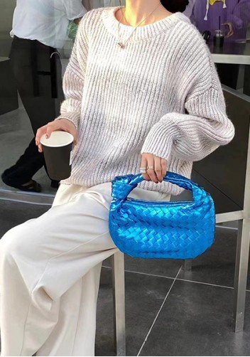 Dina Small Knotted Intrecciato Vegan Leather Tote Metallic Blue
