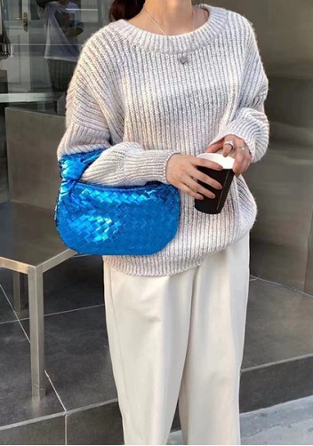 Dina Small Knotted Intrecciato Vegan Leather Tote Metallic Blue