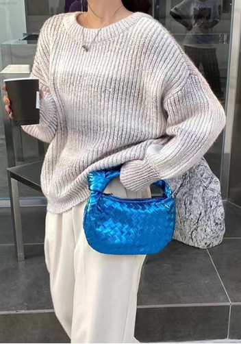 Dina Small Knotted Intrecciato Vegan Leather Tote Metallic Blue