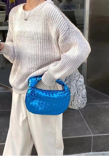 Dina Small Knotted Intrecciato Vegan Leather Tote Metallic Blue