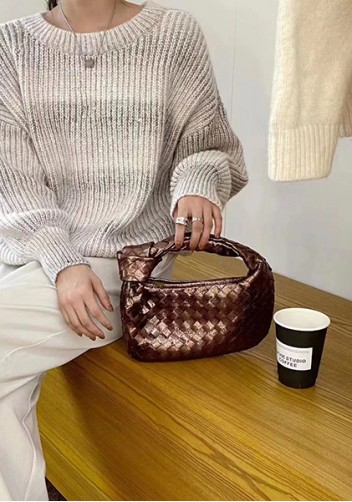 Dina Small Knotted Intrecciato Vegan Leather Tote Metallic Brown