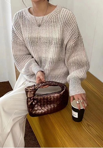 Dina Small Knotted Intrecciato Vegan Leather Tote Metallic Brown