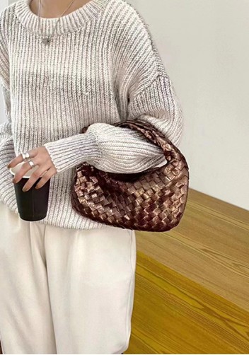 Dina Small Knotted Intrecciato Vegan Leather Tote Metallic Brown