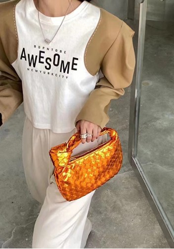 Dina Small Knotted Intrecciato Vegan Leather Tote Metallic Orange