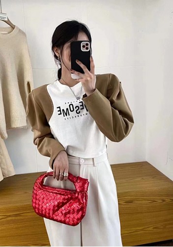 Dina Small Knotted Intrecciato Vegan Leather Tote Metallic Red