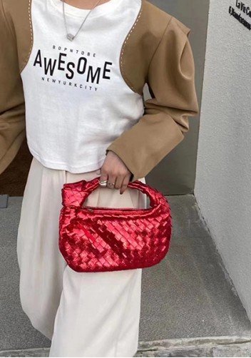 Dina Small Knotted Intrecciato Vegan Leather Tote Metallic Red
