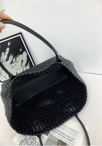 Grand Boulevard Woven Large Leather Tote Black