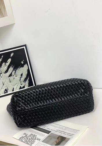 Grand Boulevard Woven Large Leather Tote Black