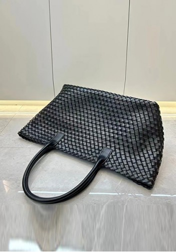 Grand Boulevard Woven Large Leather Tote Black