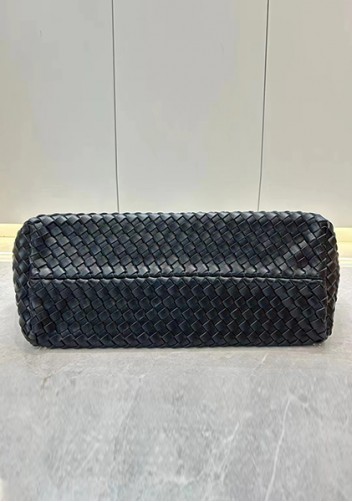 Grand Boulevard Woven Large Leather Tote Black