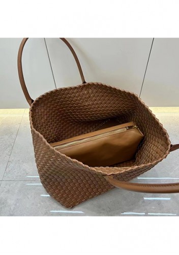 Grand Boulevard Woven Large Leather Tote Camel