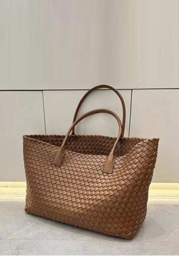 Grand Boulevard Woven Large Leather Tote Camel