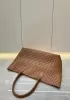 Grand Boulevard Woven Large Leather Tote Camel