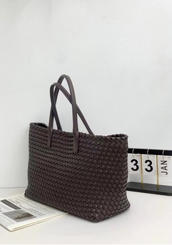 Grand Boulevard Woven Large Leather Tote Choco