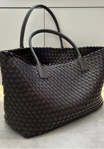 Grand Boulevard Woven Large Leather Tote Choco