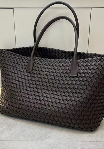 Grand Boulevard Woven Large Leather Tote Choco