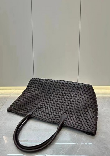 Grand Boulevard Woven Large Leather Tote Choco