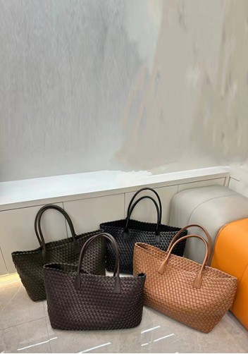 Grand Boulevard Woven Large Leather Tote Choco