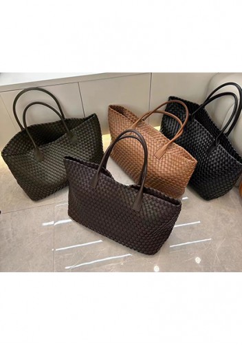 Grand Boulevard Woven Large Leather Tote Choco
