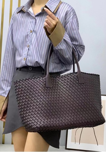 Grand Boulevard Woven Large Leather Tote Choco