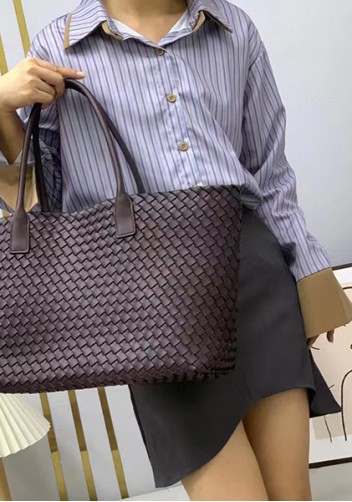 Grand Boulevard Woven Large Leather Tote Choco
