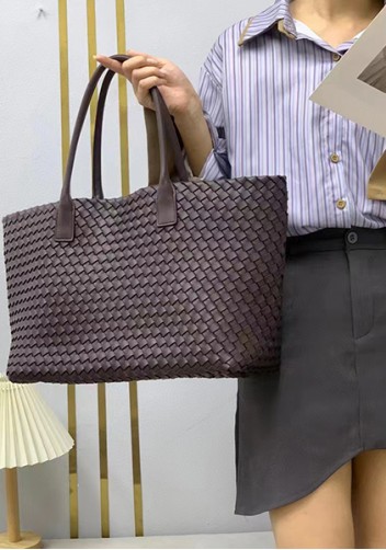 Grand Boulevard Woven Large Leather Tote Choco