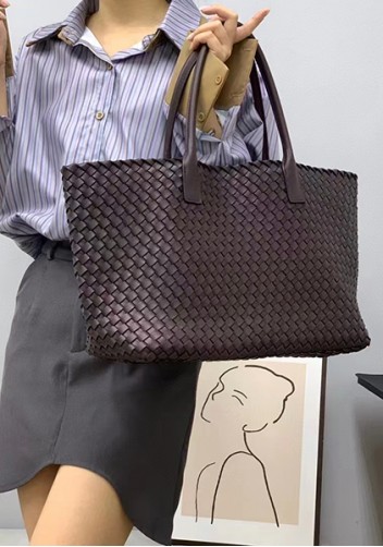 Grand Boulevard Woven Large Leather Tote Choco