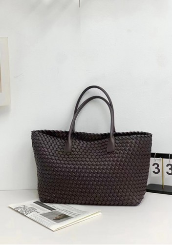 Grand Boulevard Woven Large Leather Tote Choco