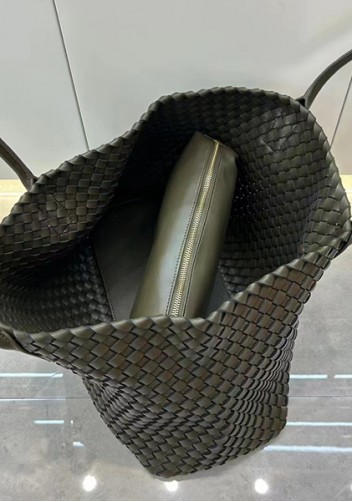 Grand Boulevard Woven Large Leather Tote Green