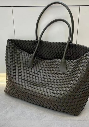 Grand Boulevard Woven Large Leather Tote Green