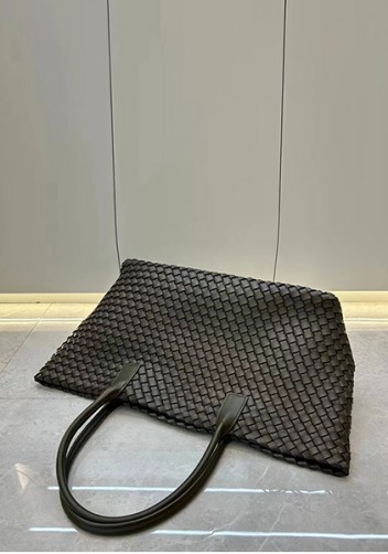 Grand Boulevard Woven Large Leather Tote Green