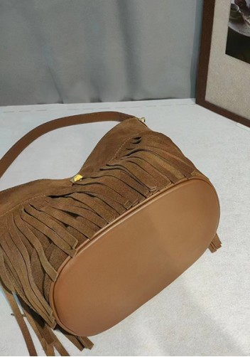 Shimanne Suede Leather Fringe Shoulder Bag Camel