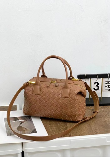 Mia Woven Leather Medium Shoulder Tote Acorn