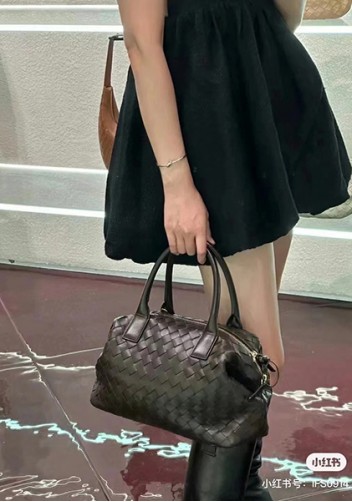Mia Woven Leather Medium Shoulder Tote Choco