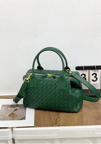 Mia Woven Leather Medium Shoulder Tote Green