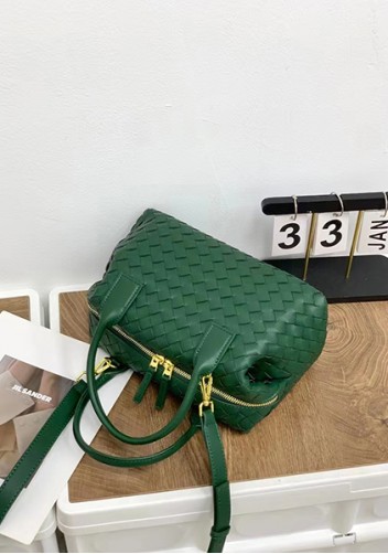 Mia Woven Leather Medium Shoulder Tote Green