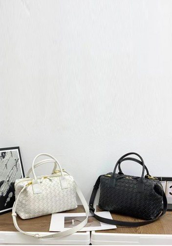 Mia Woven Leather Medium Shoulder Tote White