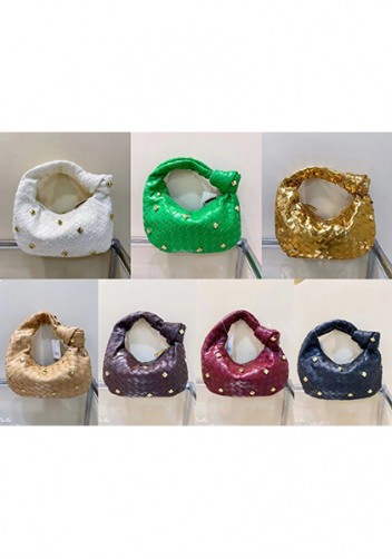 Dina Small Knotted Intrecciato Vegan Leather Tote Studs Gold