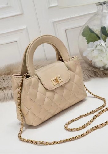 Adele Flap Top Handle Leather Shoulder Bag Beige